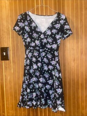 SO Black Mini Dress with Lavender Floral Print